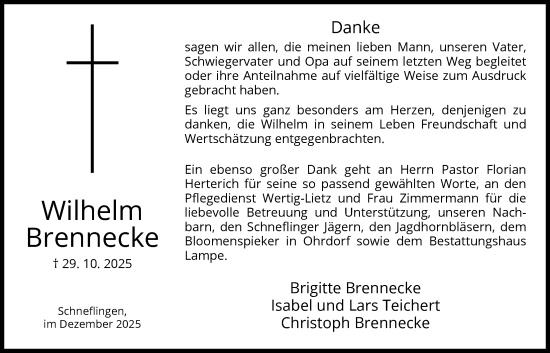 Traueranzeige von Wilhelm Brennecke von IK