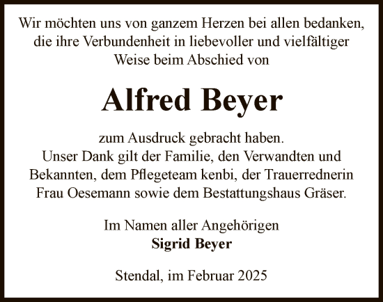 Traueranzeige von Alfred Beyer von UEL