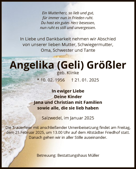 Traueranzeige von Angelika Größler von UEL