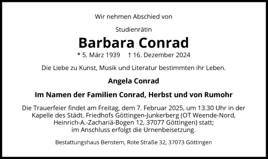 Traueranzeige von Barbara Conrad von UEL