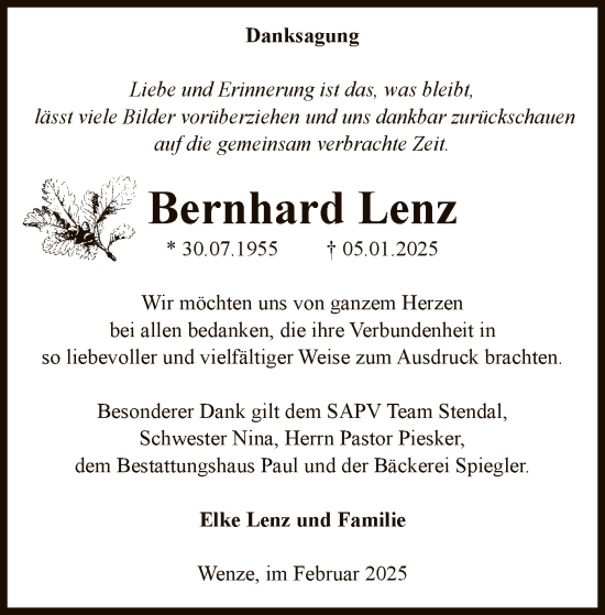 Traueranzeige von Bernhard Lenz von UEL