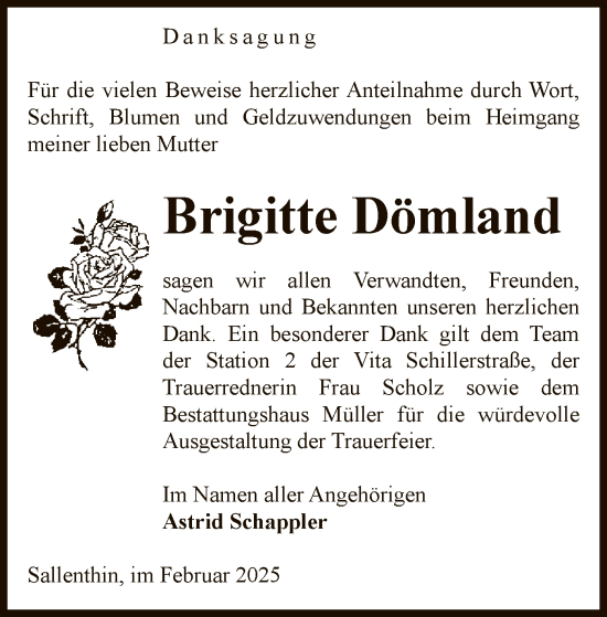 Traueranzeige von Brigitte Dömland von UEL