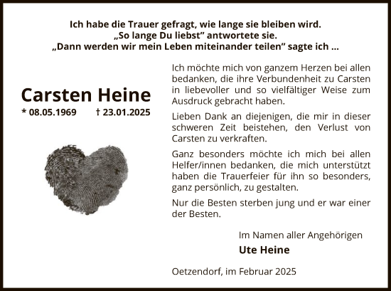Traueranzeige von Carsten Heine von UEL