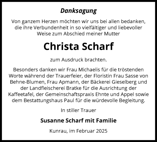 Traueranzeige von Christa Scharf von UEL