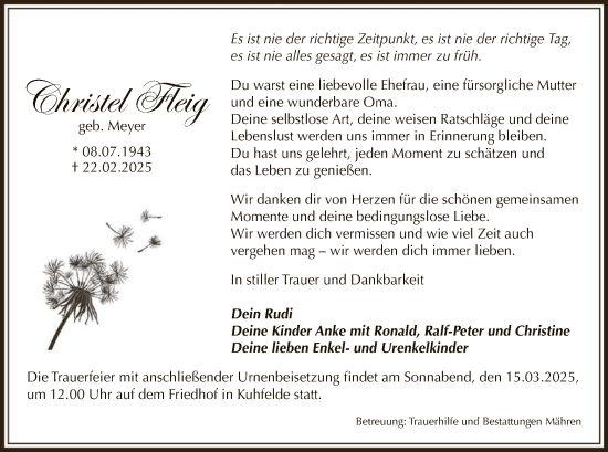 Traueranzeige von Christel Fleig von UEL