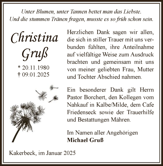 Traueranzeige von Christina Gruß von UEL