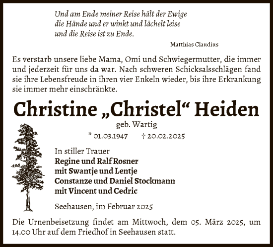 Traueranzeige von Christine Heiden von UEL