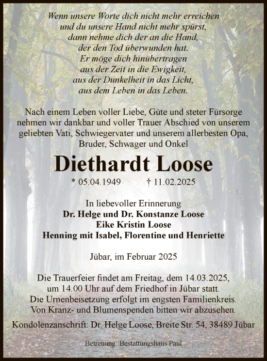 Traueranzeige von Diethardt Loose von UEL