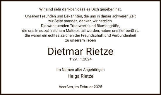 Traueranzeige von Dietmar Rietze von UEL