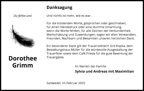 Traueranzeige von Dorothee Grimm von UEL