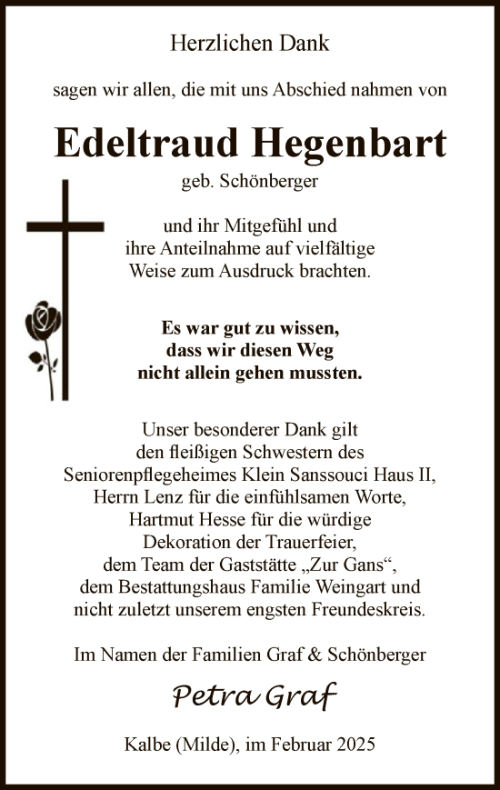 Traueranzeige von Edeltraud Hegenbart von UEL