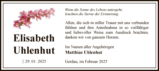 Traueranzeige von Elisabeth Uhlenhut von UEL