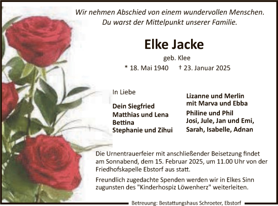 Traueranzeige von Elke Jacke von UEL