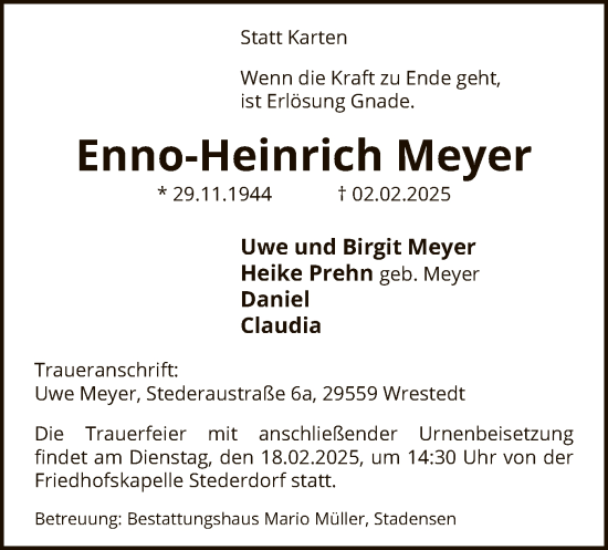 Traueranzeige von Enno-Heinrich Meyer von UEL