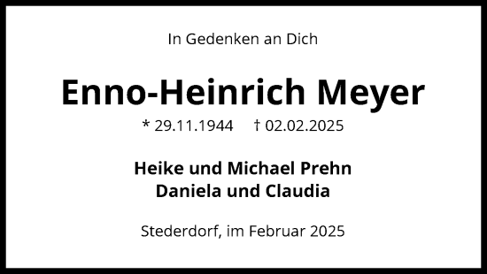 Traueranzeige von Enno-Heinrich Meyer von UEL