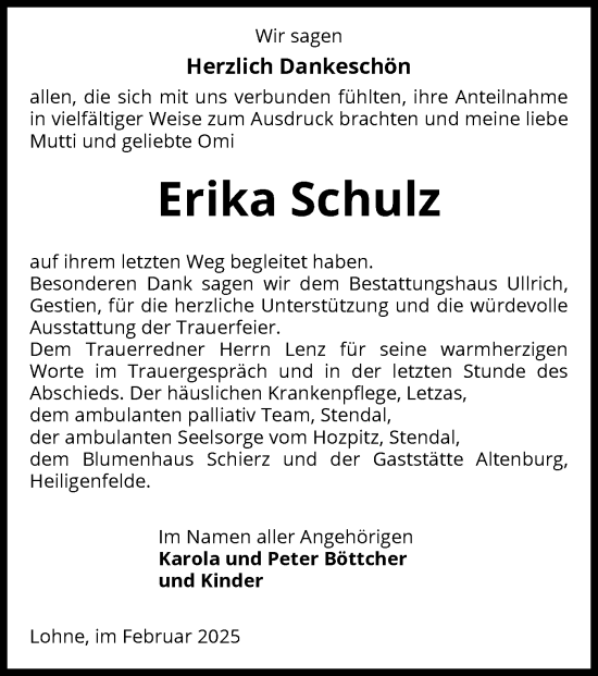 Traueranzeige von Erika Schulz von UEL