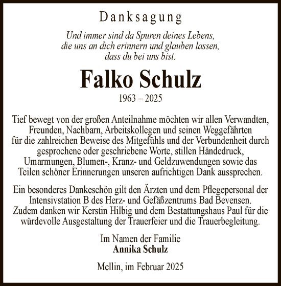 Traueranzeige von Falko Schulz von UEL