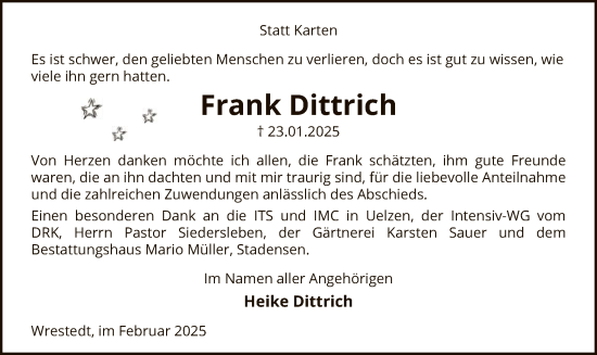 Traueranzeige von Frank Dittrich von UEL