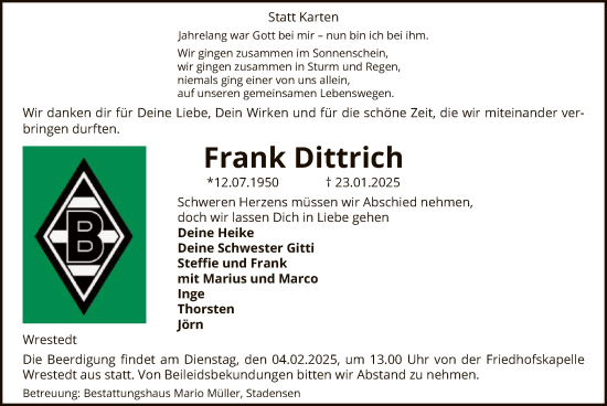 Traueranzeige von Frank Dittrich von UEL