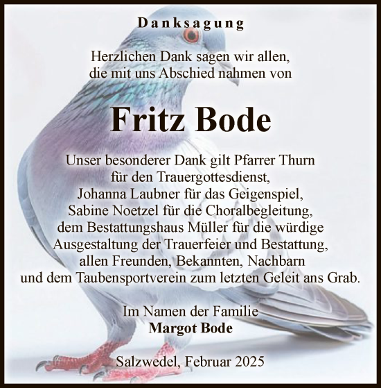 Traueranzeige von Fritz Bode von UEL
