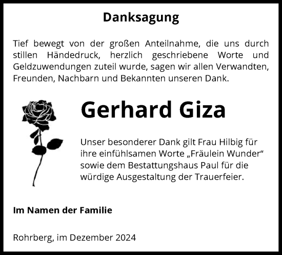 Traueranzeige von Gerhard Giza von UEL