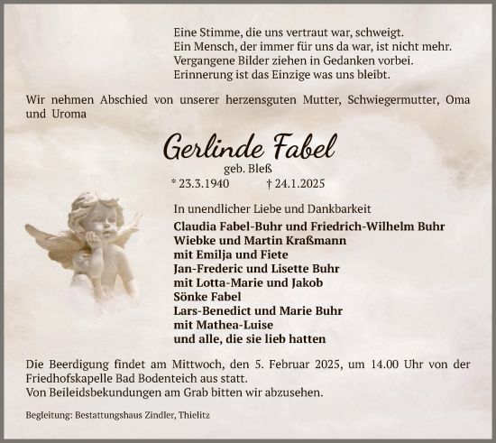 Traueranzeige von Gerlinde Fabel von UEL