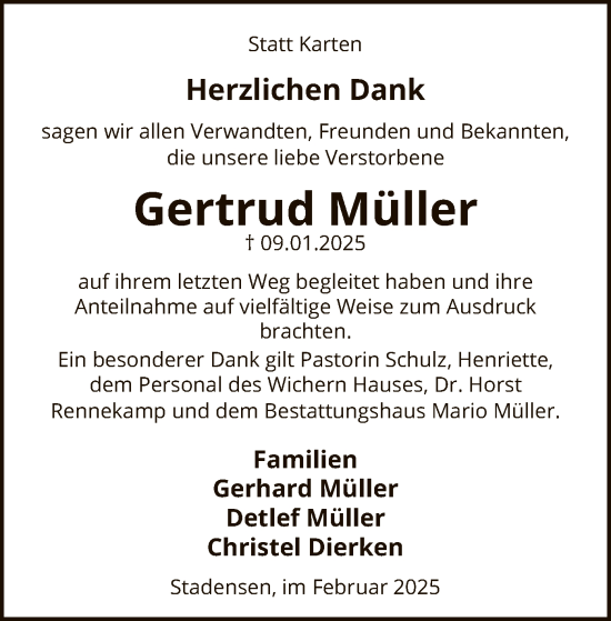 Traueranzeige von Gertrud Müller von UEL