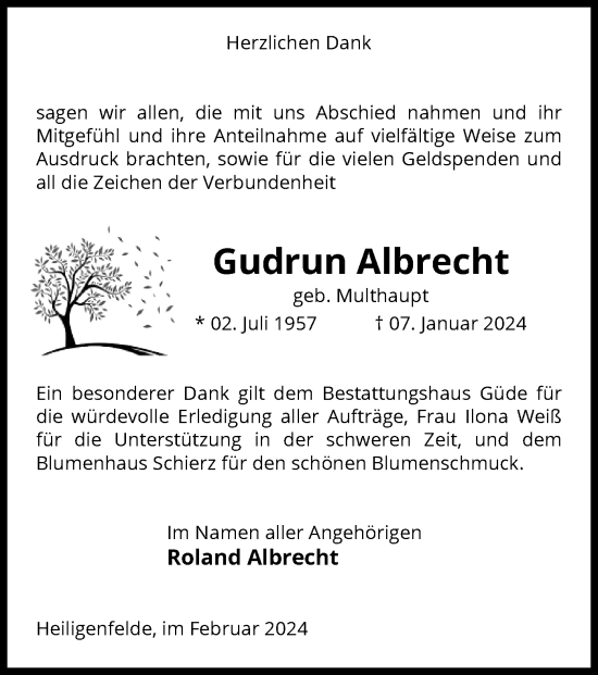 Traueranzeige von Gudrun Albrecht von UEL