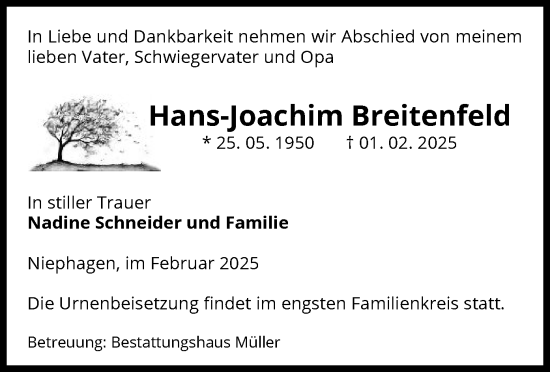 Traueranzeige von Hans-Joachim Breitenfeld von UEL