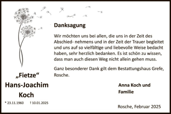 Traueranzeige von Hans-Joachim Koch von UEL