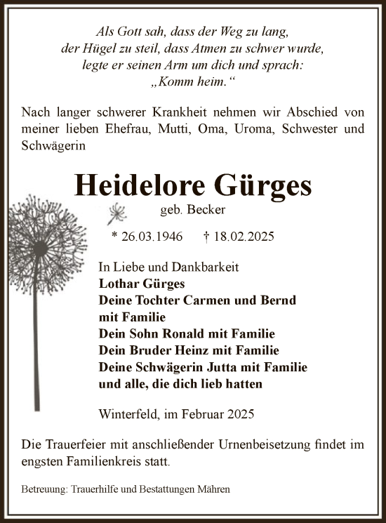 Traueranzeige von Heidelore Gürges von UEL