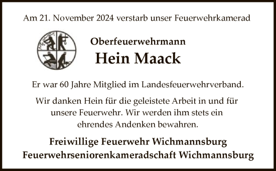 Traueranzeige von Hein Maack von UEL