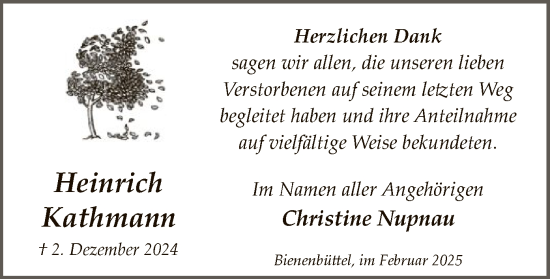 Traueranzeige von Heinrich Kathmann von UEL