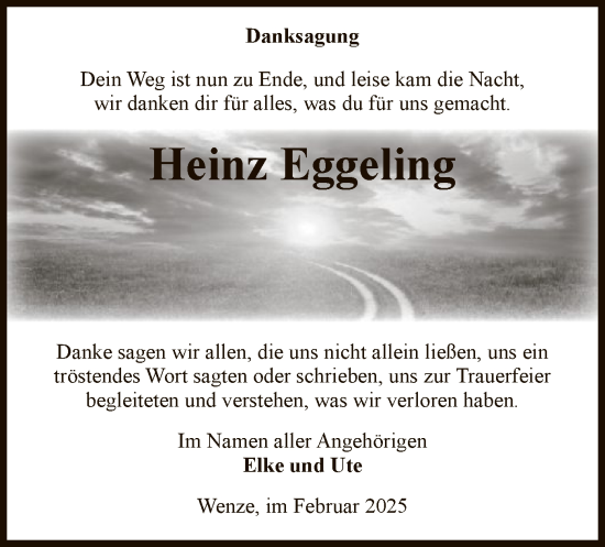 Traueranzeige von Heinz Eggeling von UEL