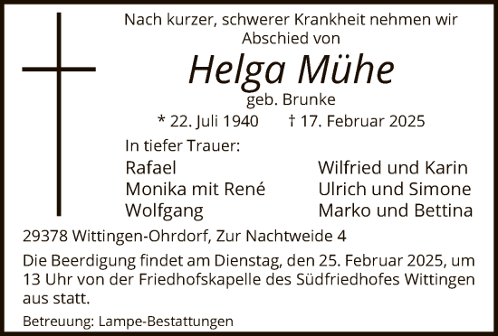 Traueranzeige von Helga Mühe von UEL