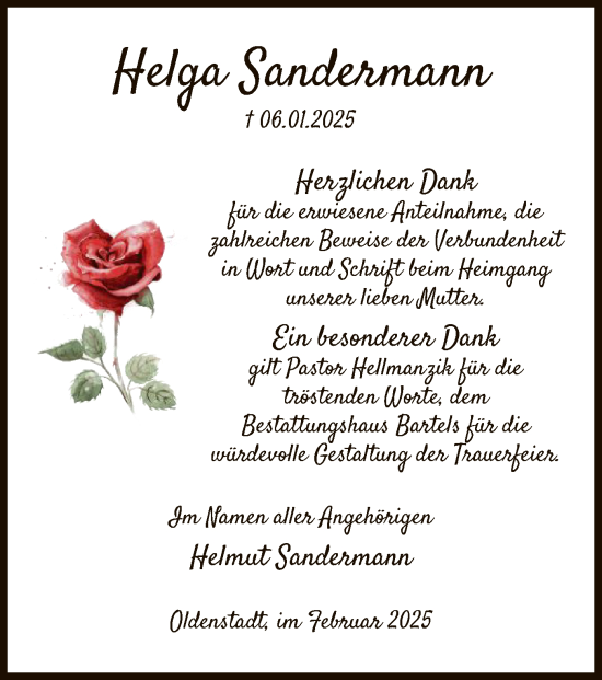 Traueranzeige von Helga Sandermann von UEL