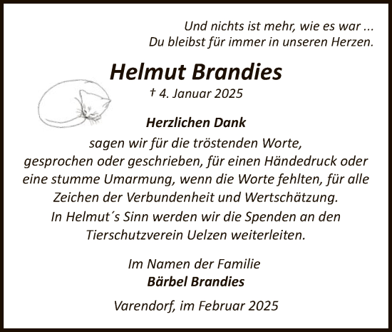Traueranzeige von Helmut Brandies von UEL