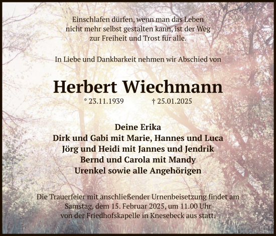 Traueranzeige von Herbert Wiechmann von UEL