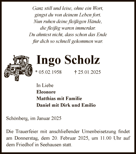 Traueranzeige von Ingo Scholz von UEL