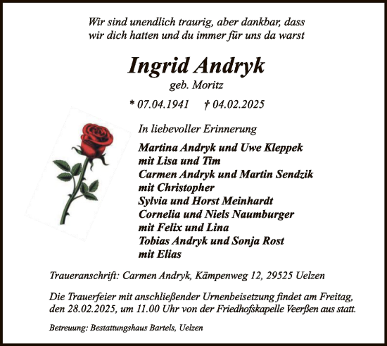 Traueranzeige von Ingrid Andryk von UEL