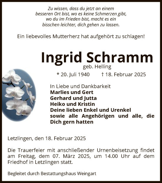 Traueranzeige von Ingrid Schramm von UEL