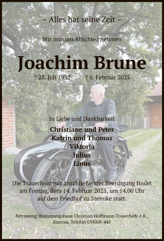 Traueranzeige von Joachim Brune von UEL