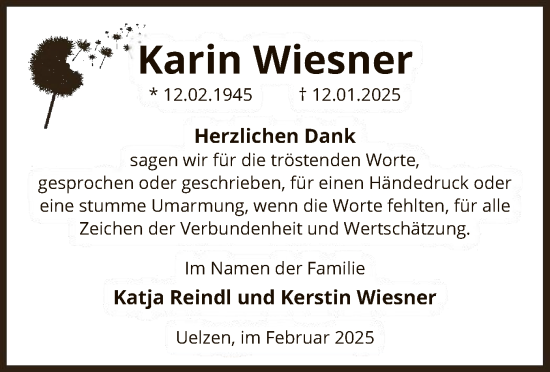 Traueranzeige von Karin Wiesner von UEL