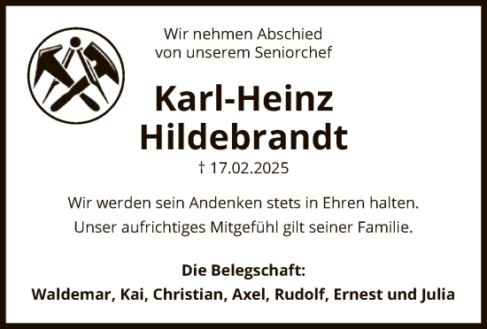 Traueranzeige von Karl-Heinz Hildebrandt von UEL