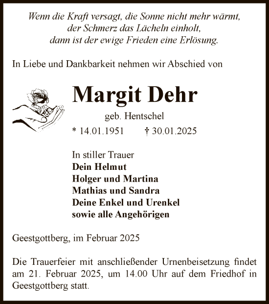 Traueranzeige von Margit Dehr von UEL