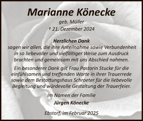 Traueranzeige von Marianne Könecke von UEL