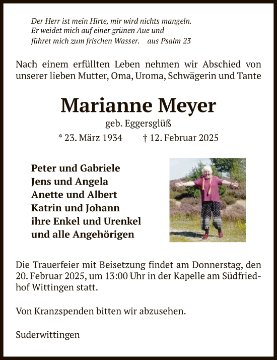 Traueranzeige von Marianne Meyer von UEL