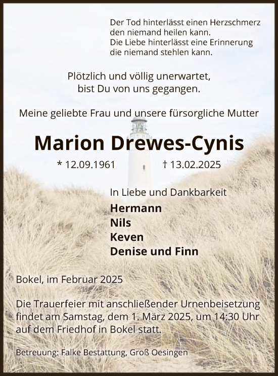 Traueranzeige von Marion Drewes-Cynis von UEL