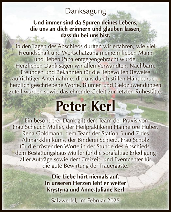 Traueranzeige von Peter Kerl von UEL