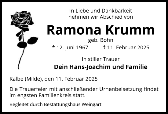 Traueranzeige von Ramona Krumm von UEL